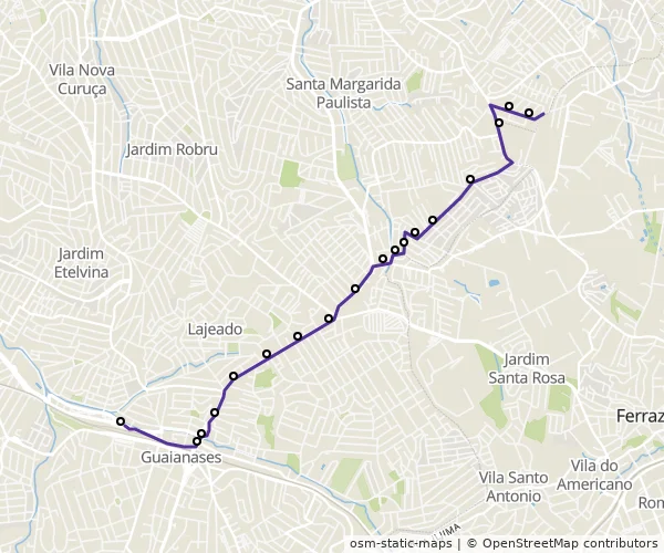 Mapa do itinerário da linha