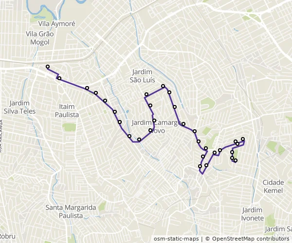 Mapa do itinerário da linha