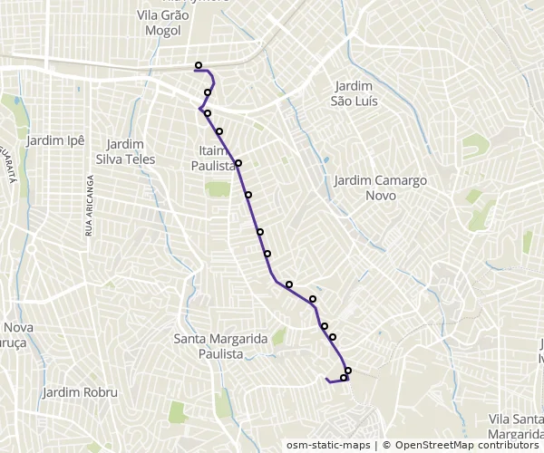 Mapa do itinerário da linha