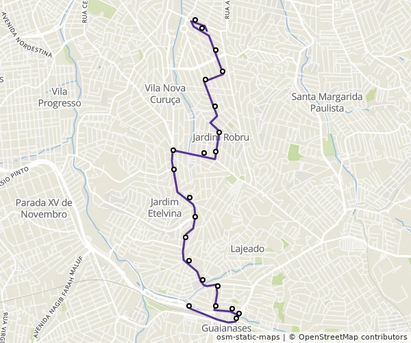 Mapa do itinerário da linha