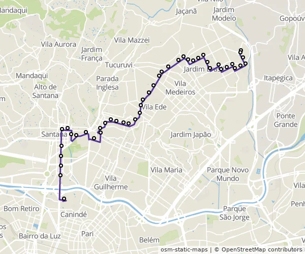 Mapa do itinerário da linha
