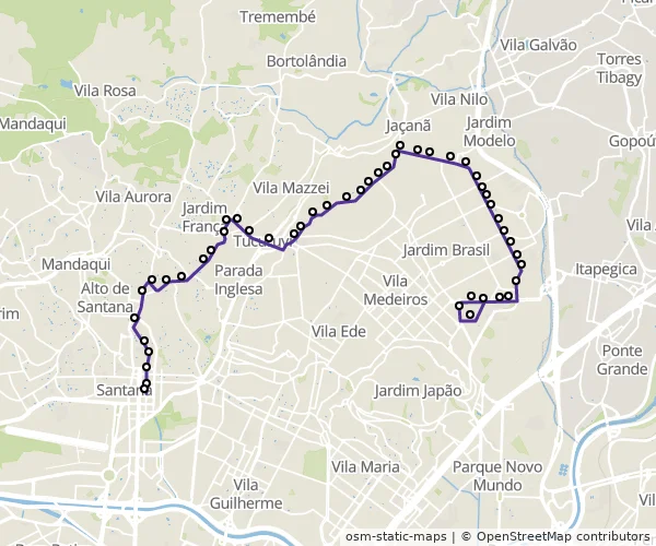 Mapa do itinerário da linha