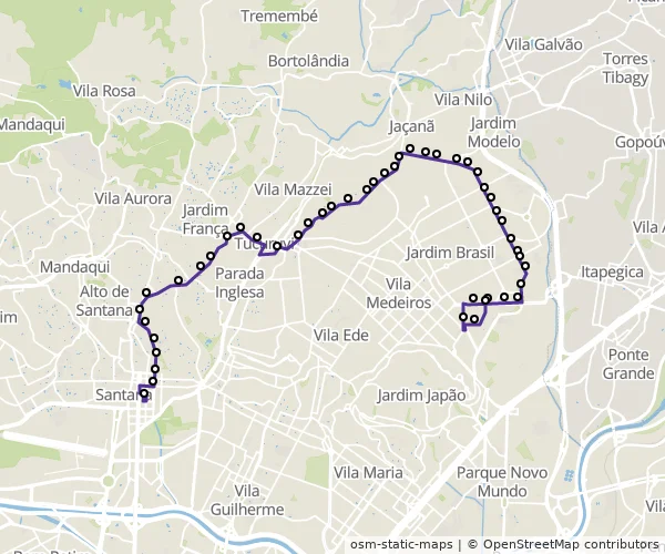 Mapa do itinerário da linha