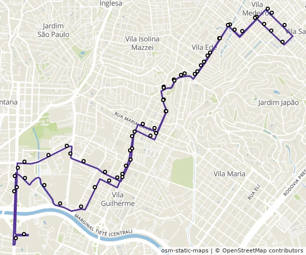 Mapa do itinerário da linha