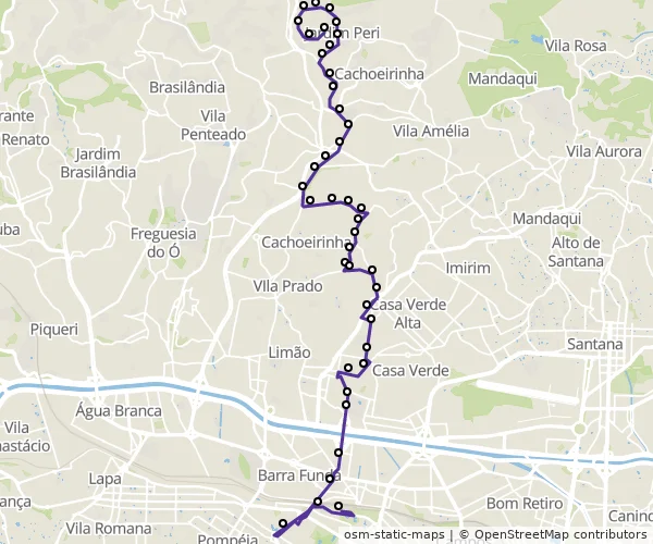Mapa do itinerário da linha
