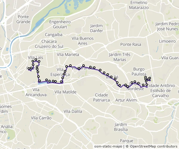 Mapa do itinerário da linha