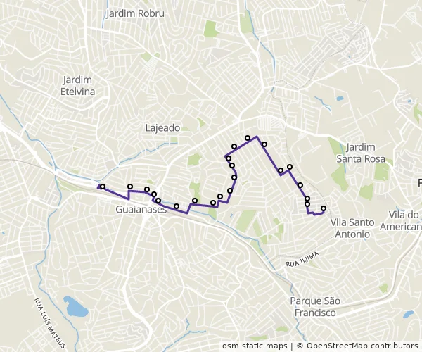 Mapa do itinerário da linha