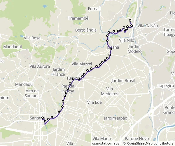 Mapa do itinerário da linha