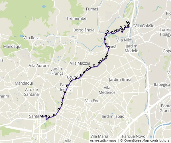 Mapa do itinerário da linha