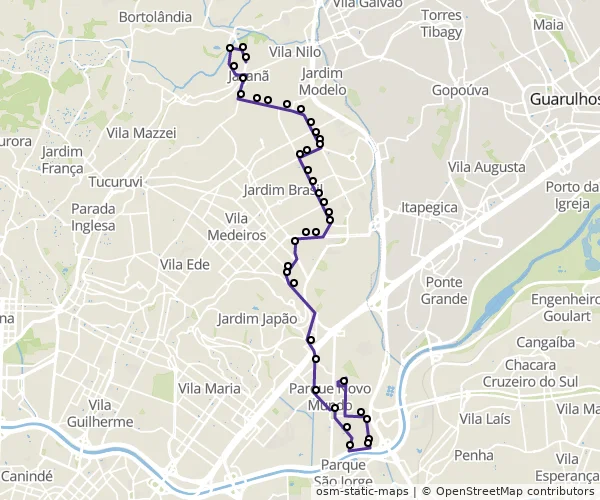 Mapa do itinerário da linha