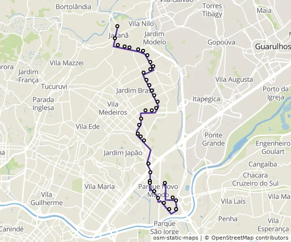 Mapa do itinerário da linha