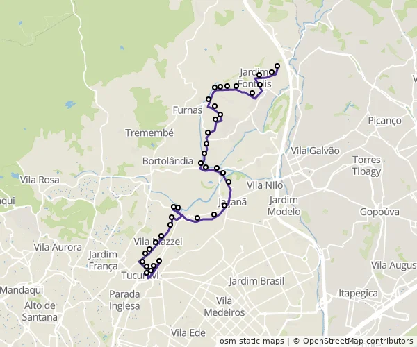 Mapa do itinerário da linha
