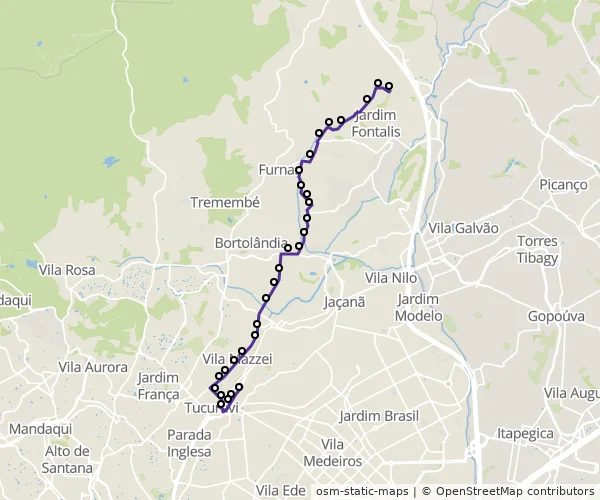 Mapa do itinerário da linha