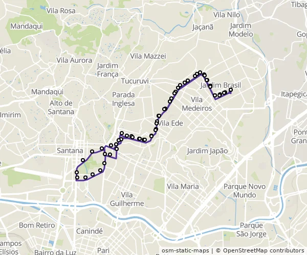 Mapa do itinerário da linha