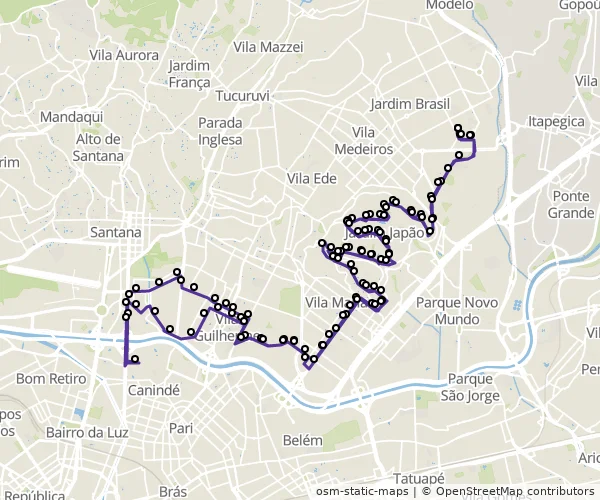 Mapa do itinerário da linha