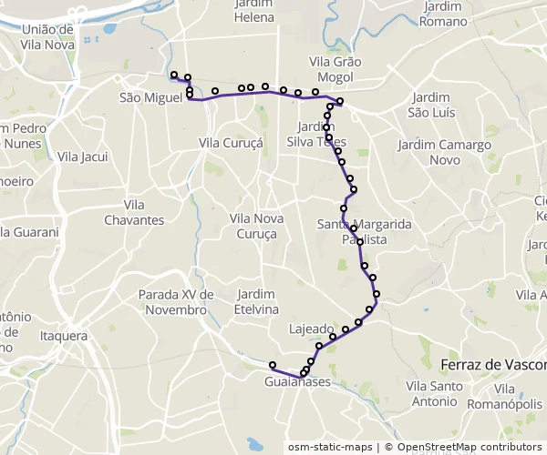 Mapa do itinerário da linha