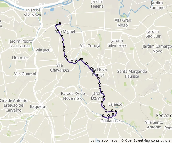 Mapa do itinerário da linha