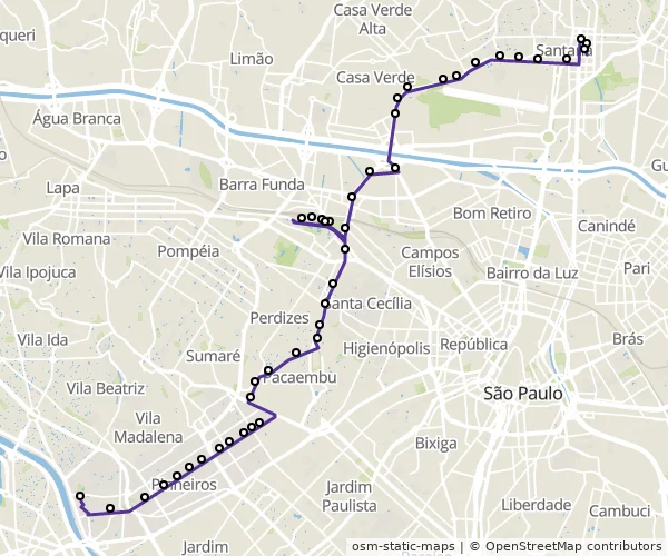 Mapa do itinerário da linha