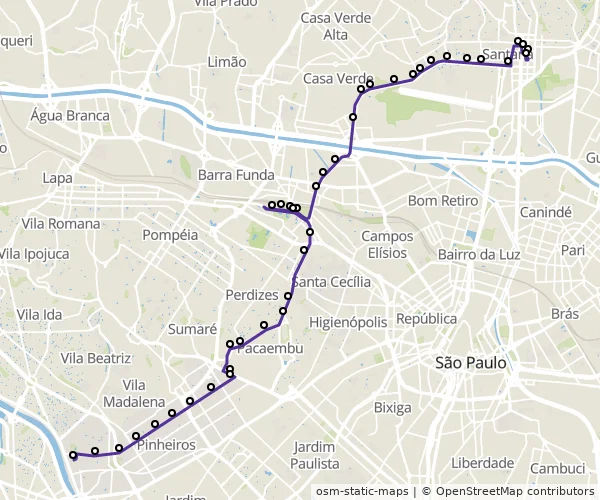 Mapa do itinerário da linha