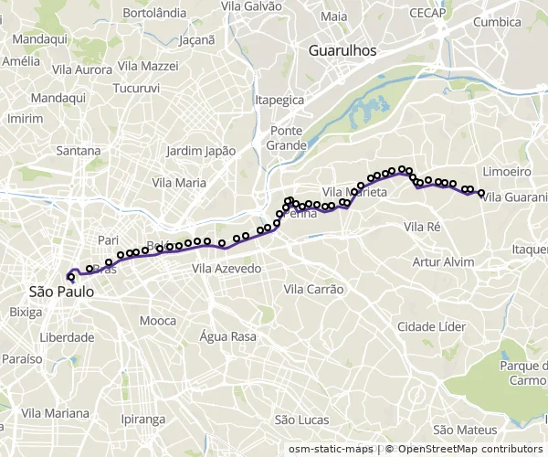 Mapa do itinerário da linha