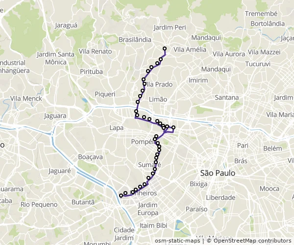 Mapa do itinerário da linha