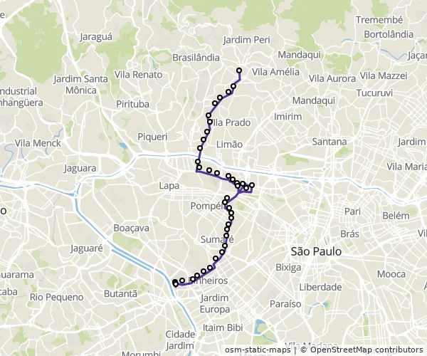 Mapa do itinerário da linha