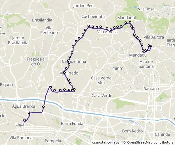 Mapa do itinerário da linha