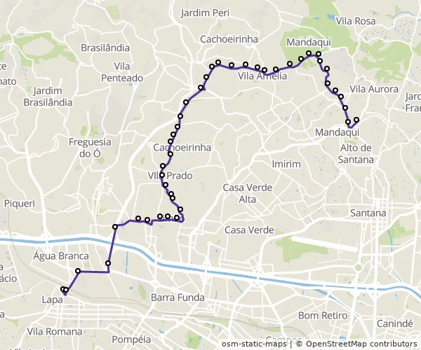 Mapa do itinerário da linha