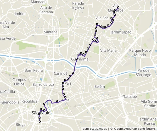 Mapa do itinerário da linha