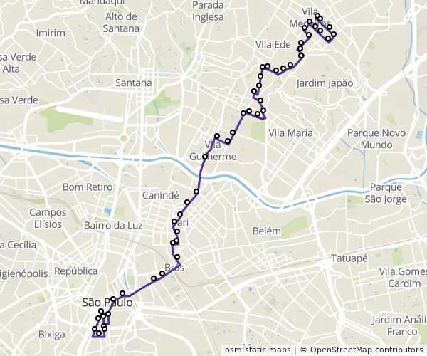 Mapa do itinerário da linha