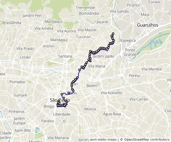 Mapa do itinerário da linha