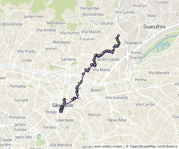 Mapa do itinerário da linha