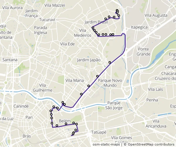 Mapa do itinerário da linha