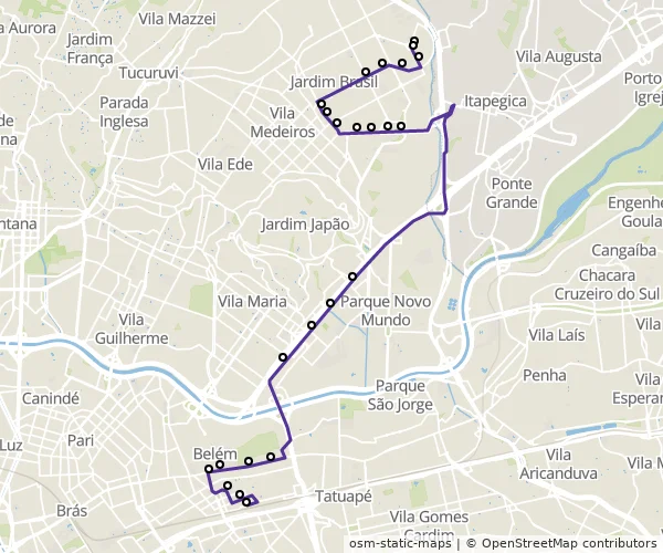 Mapa do itinerário da linha