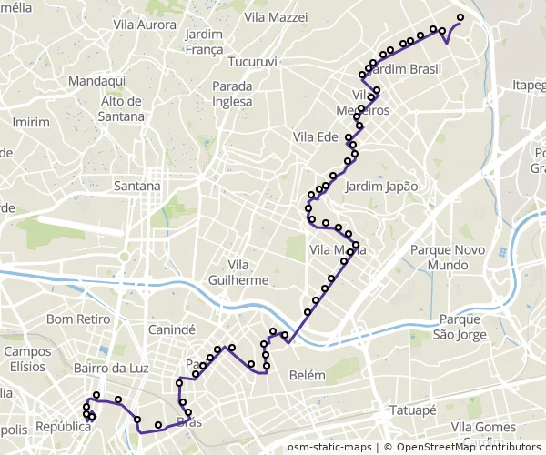 Mapa do itinerário da linha