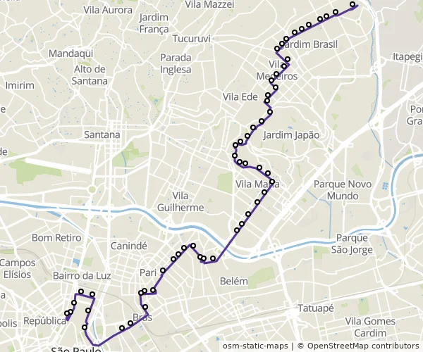 Mapa do itinerário da linha