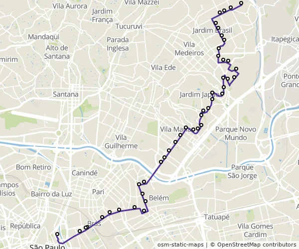Mapa do itinerário da linha