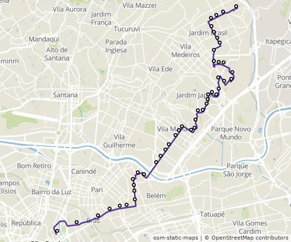 Mapa do itinerário da linha