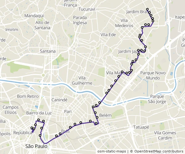Mapa do itinerário da linha