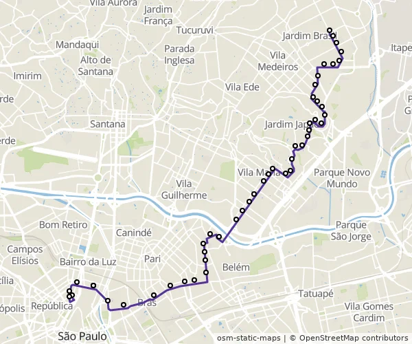 Mapa do itinerário da linha