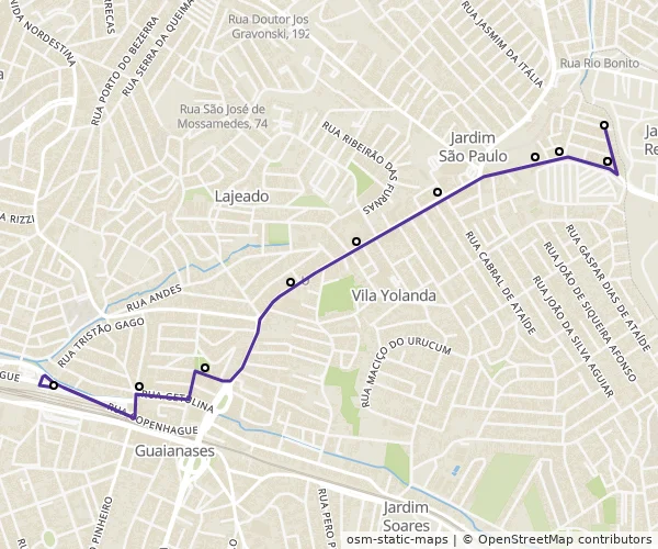 Mapa do itinerário da linha