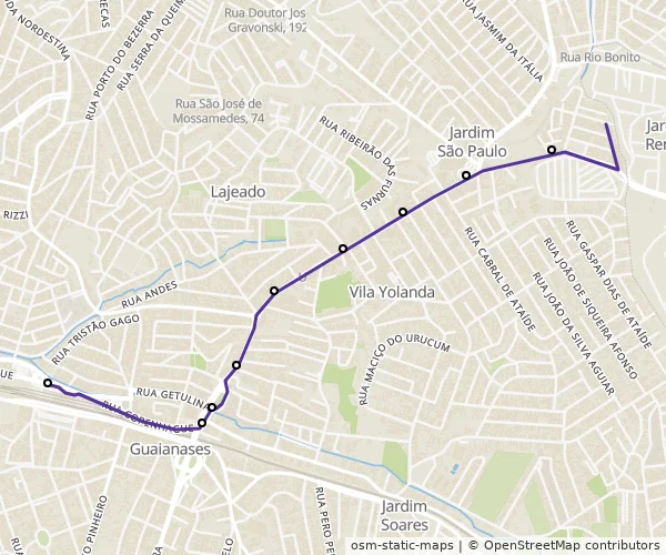 Mapa do itinerário da linha