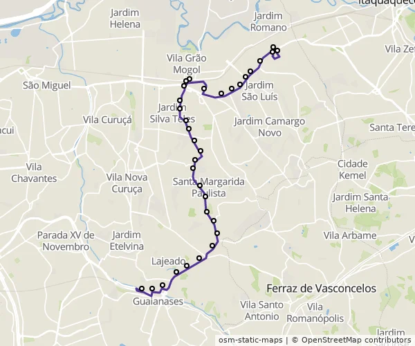Mapa do itinerário da linha