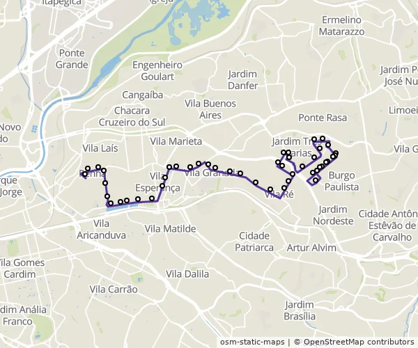 Mapa do itinerário da linha