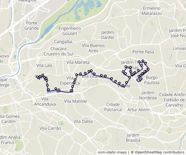 Mapa do itinerário da linha
