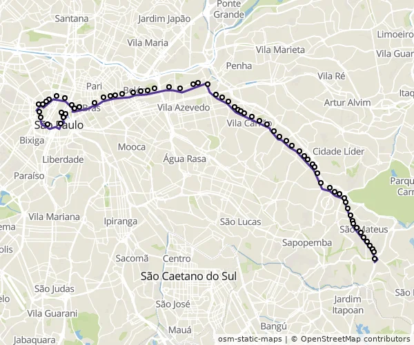 Mapa do itinerário da linha