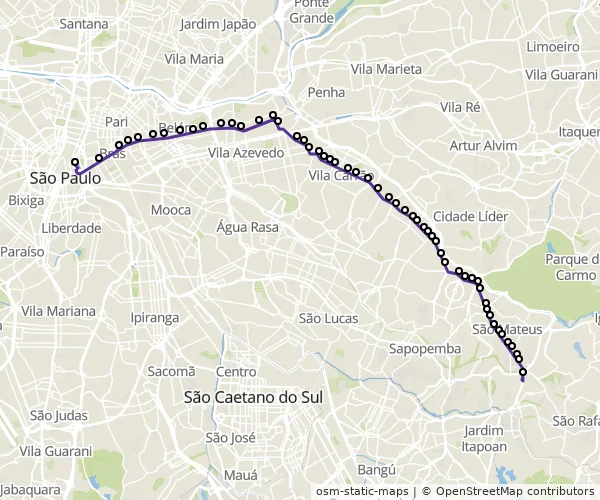 Mapa do itinerário da linha