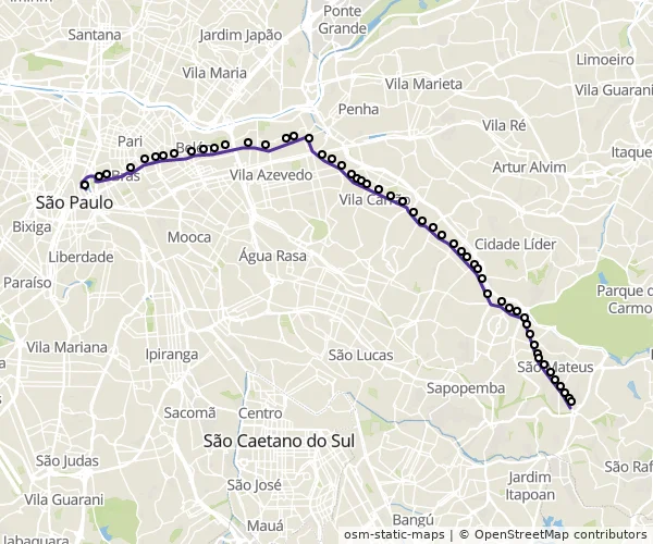 Mapa do itinerário da linha