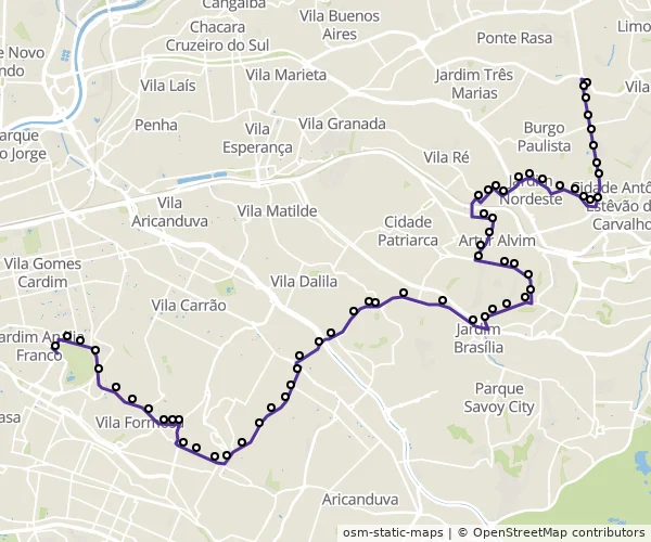 Mapa do itinerário da linha