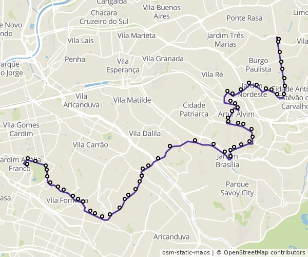 Mapa do itinerário da linha